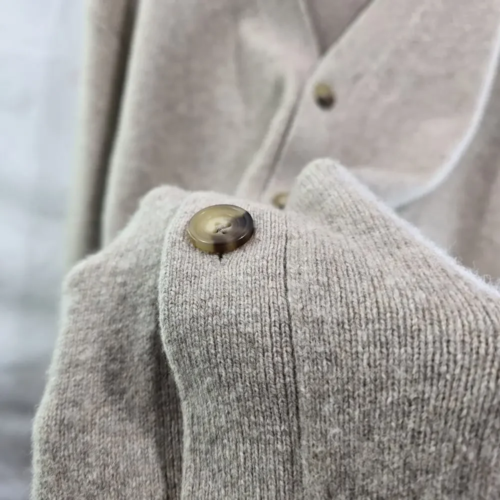 Uniqlo Cardigan Mens XL Beige Wool Thick Dad Grandpa Academic Cosby Core